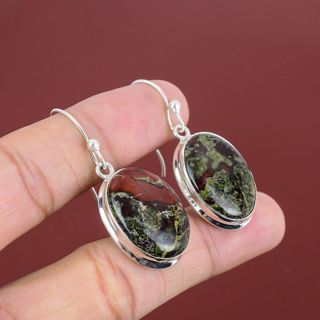 Dragon Bloodstone Earring 925 Sterling Silver Earring Unique Jewelry Handmade Real Gemstone Earring Wonderful Dangle Earrings Gifts For Her