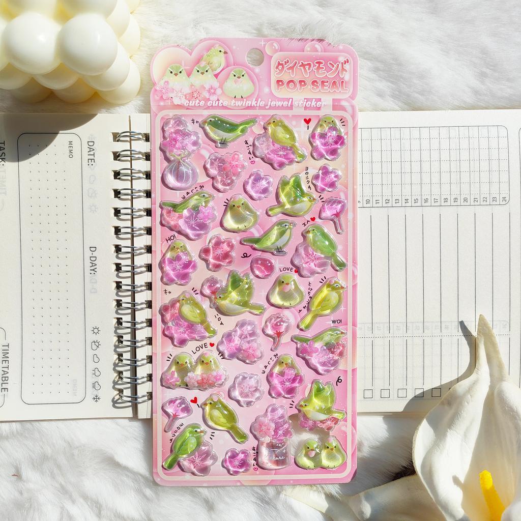 Cute 3D Solid Animal Sparkly Journal Stickers - Multicolor Cartoon Cute Decorative Stickers, Girly DIY Supplies