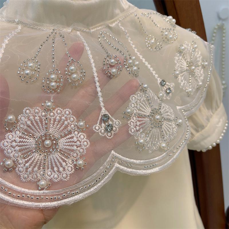 Mädchen Retro Wolke Schulter Cheongsam: Stilvolles, kurzärmeliges Prinzessinnenkleid für Sommer 2024