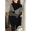 European and American style semi-turtleneck striped fringed knitted sweater spring and autumn loose temperament sweater women's outer wear