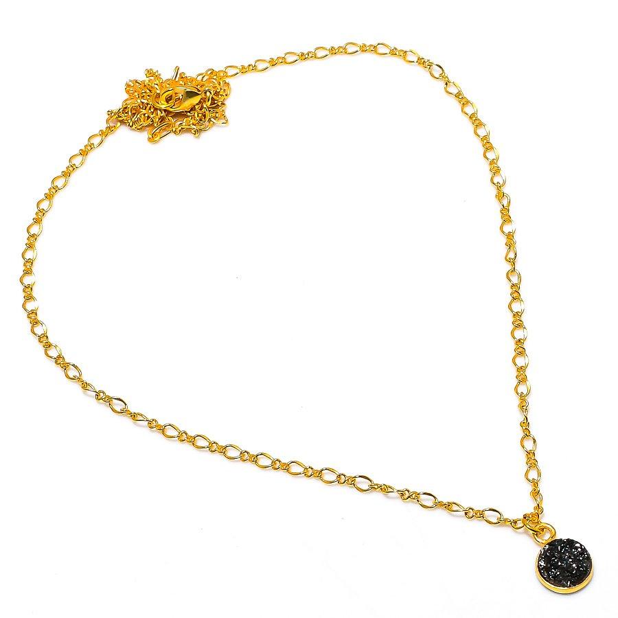 Black Titanium Druzy Gemstone 925 Sterling Silver Jewelry Necklace 20" GK-5010