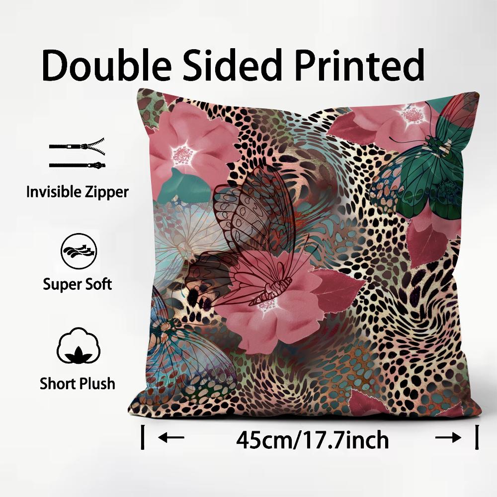 Pink Leopard Fashion Cushion Cover Plush Fabric Soft DoubleSided Printed Sofa Warm Winter Home Child Gift Pillow Case