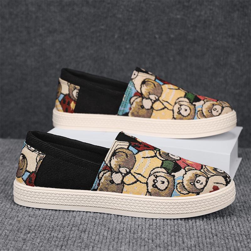 2024 Spring New Shoes for Men Casual Shoes Bear Print Flat Shoes Youth Street Cool Slip-on Loafers