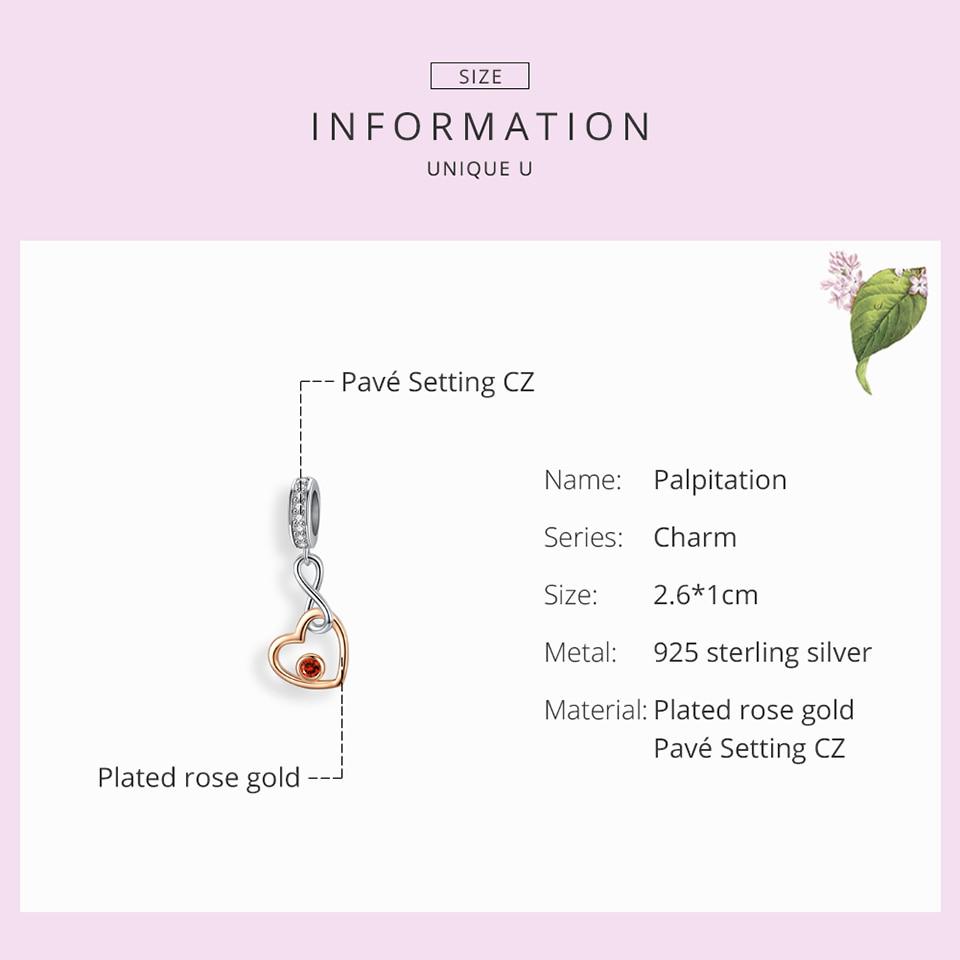 BAMOER Heart Infinity Love Pendant Charm for European Bracelet & Bangle Rose Gold Color