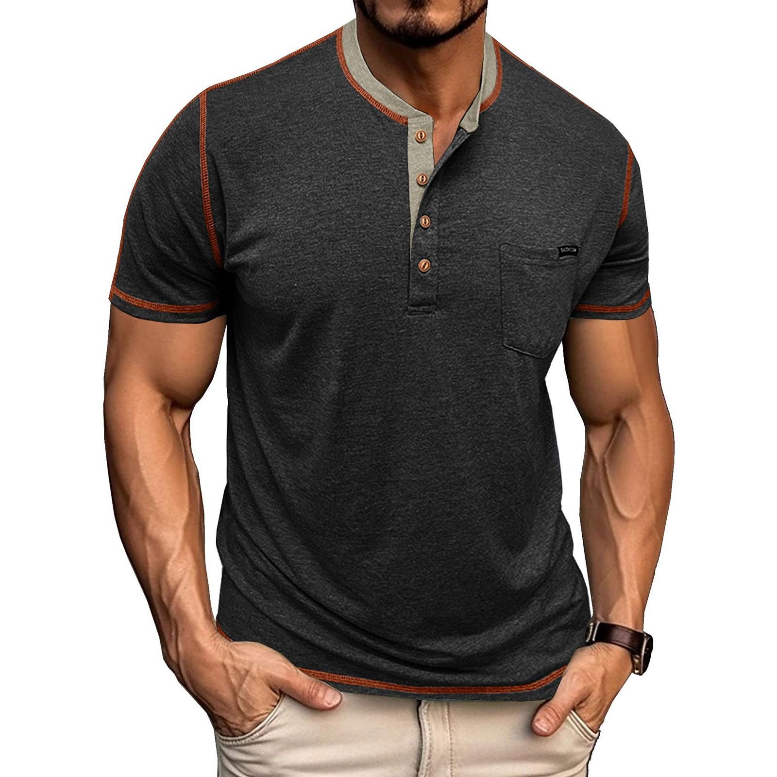 

Мужская рубашка с коротким рукавом Мужская футболка с 4 пуговицами Повседневный топ L чёрный