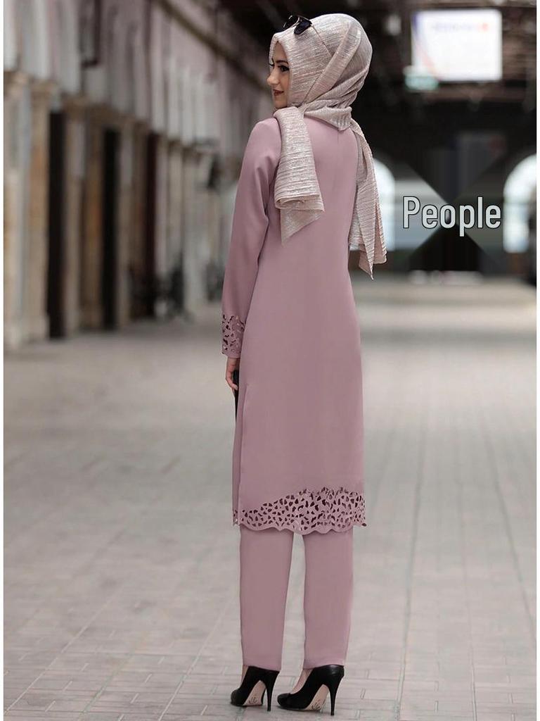 Frühlings-Abaya-Kleid-Anzug mit Blumendesign für muslimische Frauen – Zweiteiliges nahöstliches Kleid