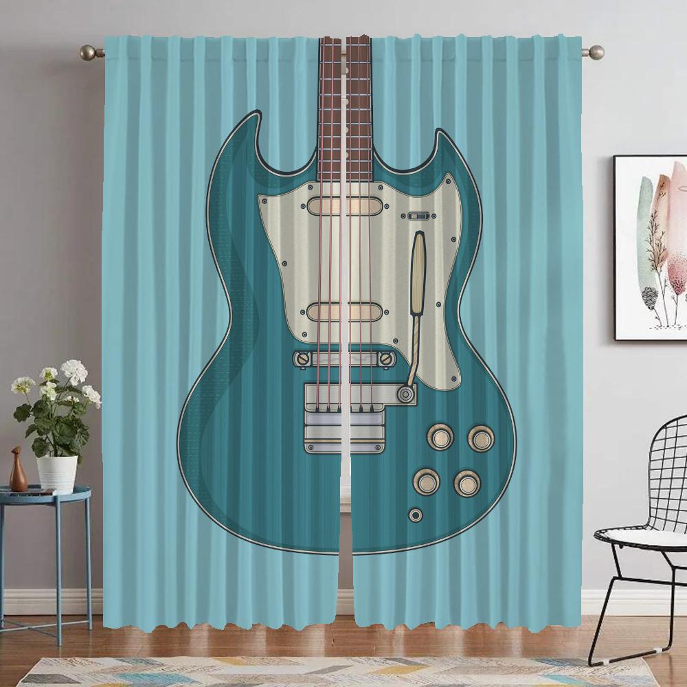Guitar Pattern Curtains for Living Room Curtain Tulle for Bedroom Shades Home Interior Curtains 2 Pieces Halloween Decoration