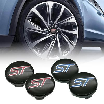 4 Stück 54 mm Radnabenkappen, Auto-Emblem, Logo, ST-Radnabenkappe für Ford-Mustang, für Explorer, für Fiesta, für Focus, für Kuga, Aluminium-Aufkleber