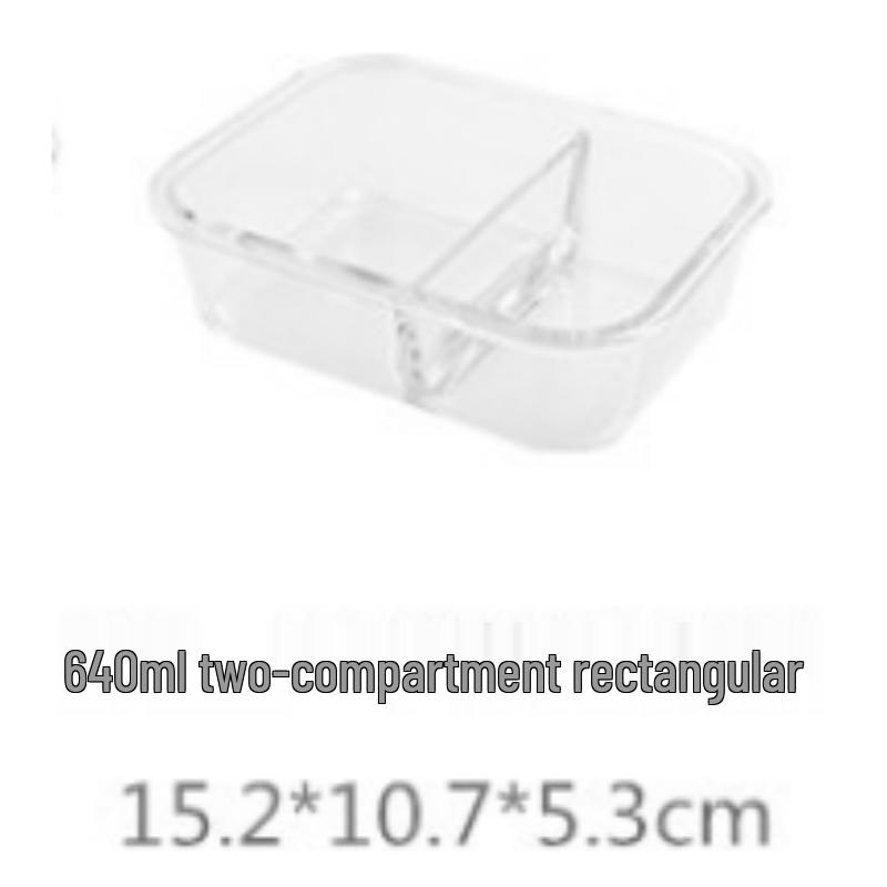 Ru Han High Borosilicate Glass Food Storage Container, 640ml Rectangular with 2 Compartments (2-Pack)