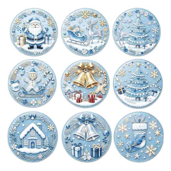 Christmas Wooden Coasters 9Pcs Set, Heat Resistant Cup Mats, Waterproof Non Slip Drink Round Table Protection Mats for Home Office Desk Accessories