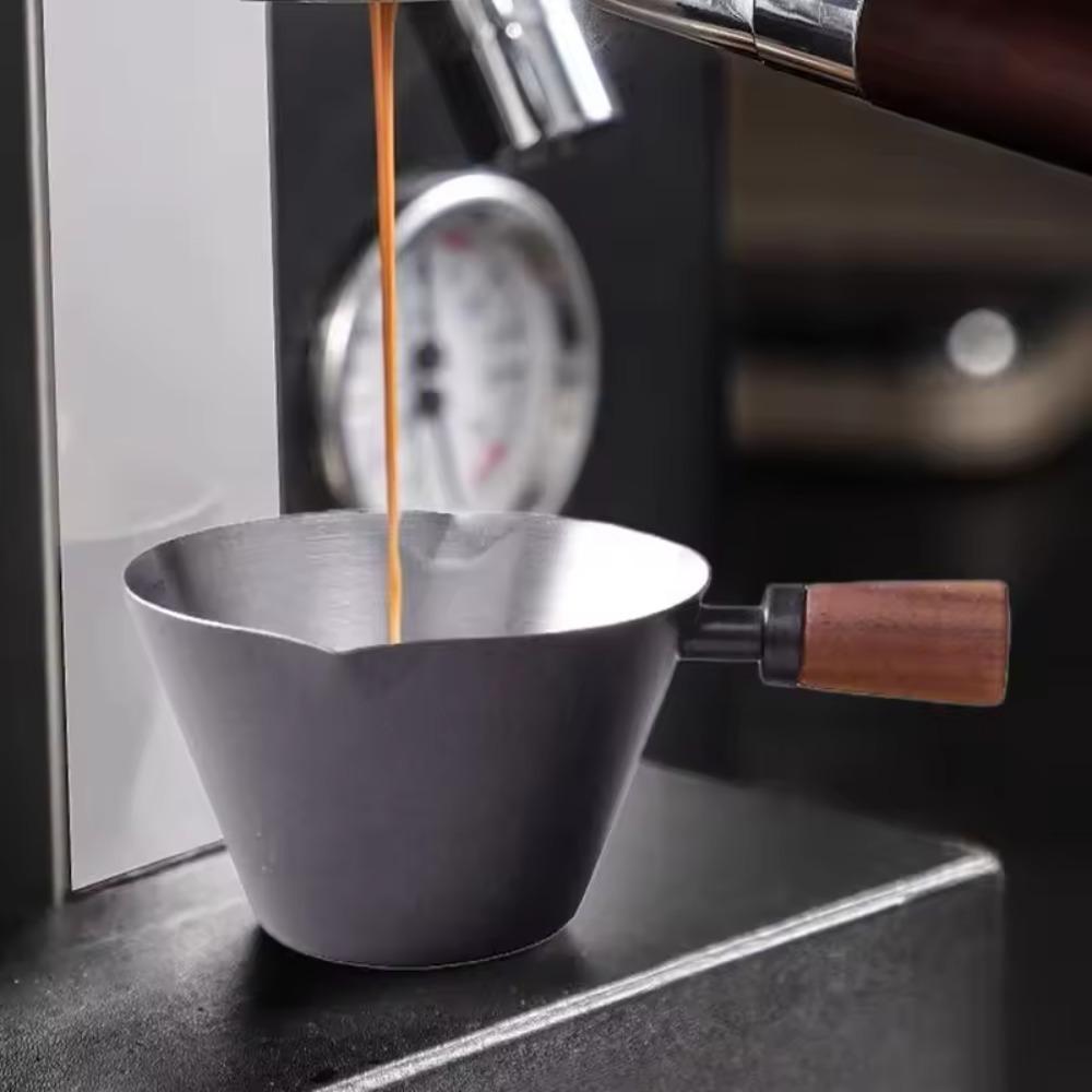 Wood Handle Coffee Measuring Cup Stainless Steel Pouring Cup Espresso Measuring Dosing Cup  Milk