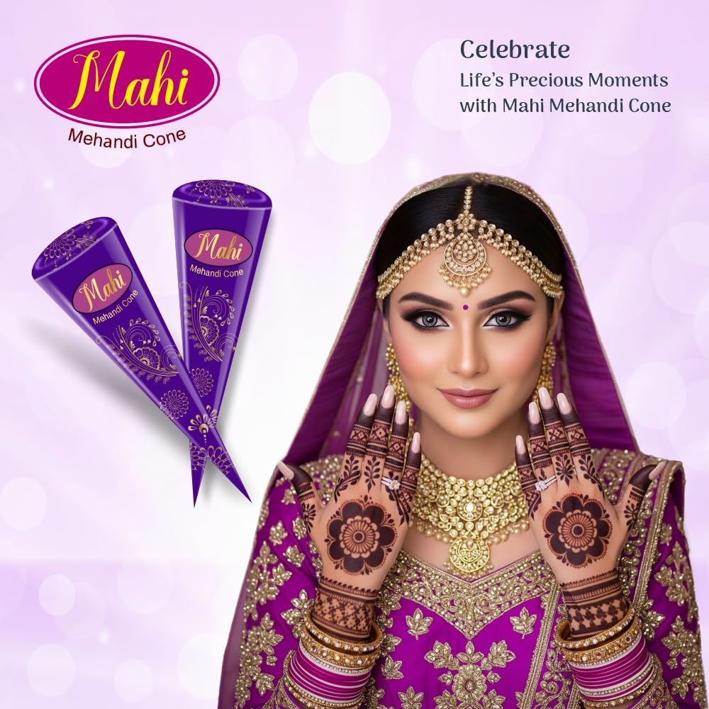 Mahi Mehandi Kegelpackung 1 Stück ( 25g X 12 Kegel) Mit Safranöl für langanhaltende dunkle Henna-Tattoo-Kunst
