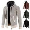 Men's Autumn Hooded Cable Knit Sweater with Fleece Lining - Thick Warm Cardigan Jacket