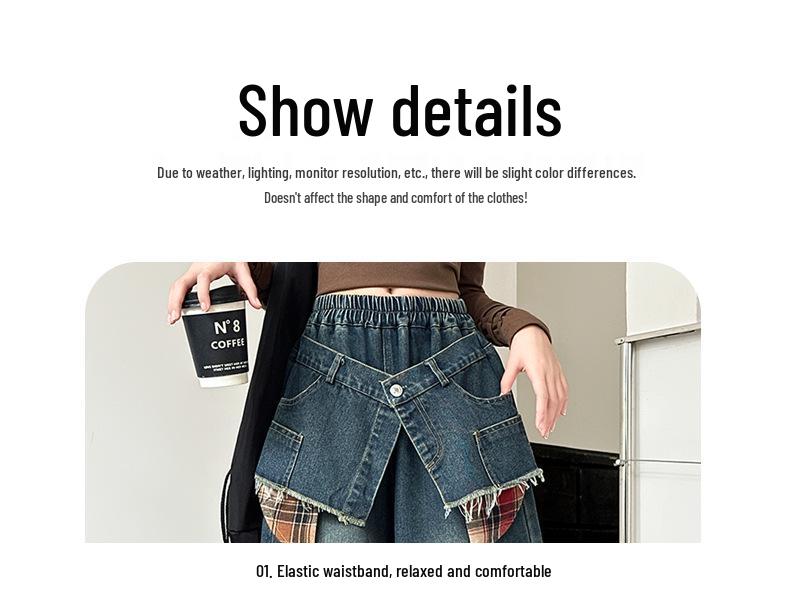 Girls' Wide-Leg Autumn Jeans - Trendy Floor-Length Trousers for Middle Schoolers