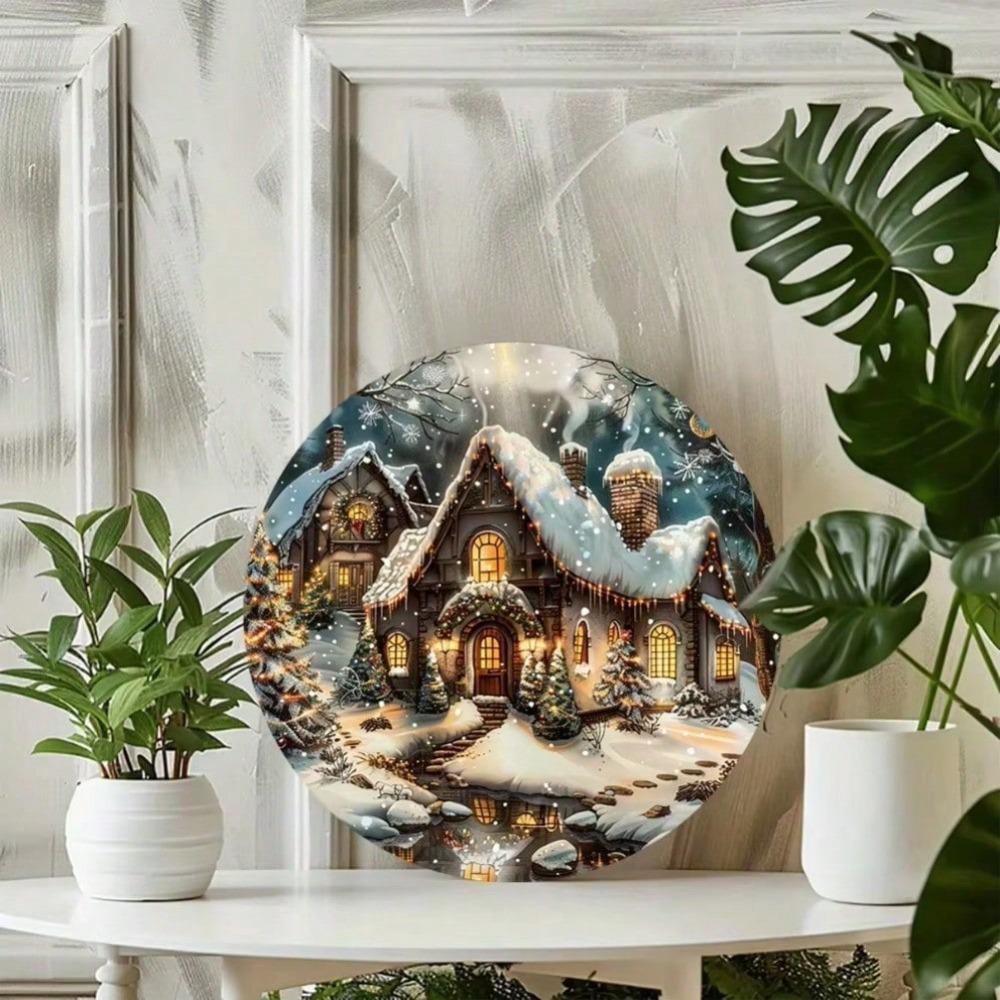 Christmas Round Metal Tin Sign 20x20 Cm Home Wall Decor Holiday Gift