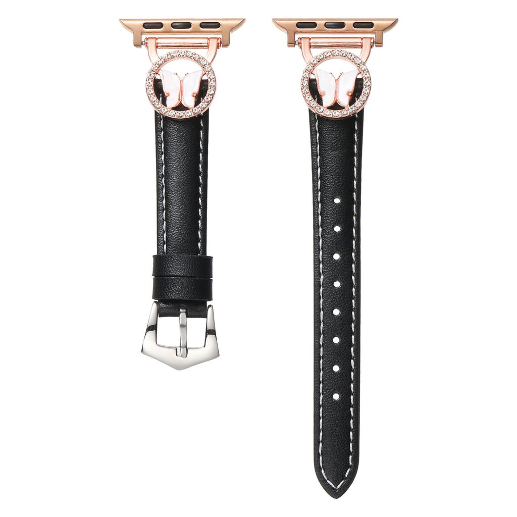 Leather Strap for Apple Watch Series 10 9 8 7 SE 6 5 4 3 2 1 42mm 41mm 40mm 38mm Rhinestone Butterfly Band