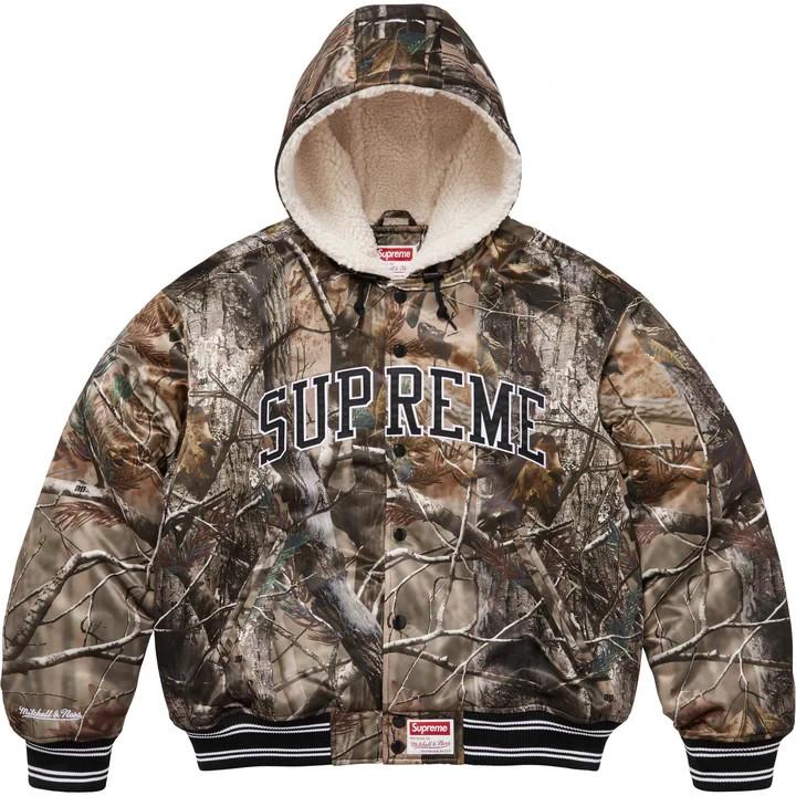 Supreme Mitchell Ness Lined Hooded Satin Varsity Jacket Realtree AP Camo
