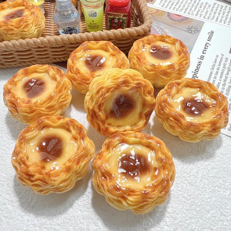 5Pcs Miniature Food 3D Egg Tart Resin Decor Charms Diy Jewelry Making Supplies Dollhouse Keychain Decor