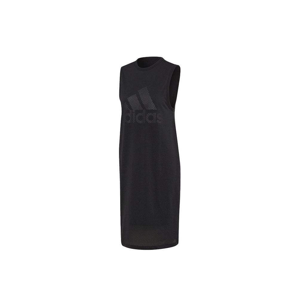 Adidas Logo Pattern Sports Casual Breathable Sleeveless Dress Women Dresses Black DT7160
