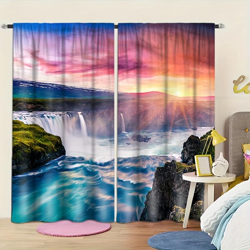 

2 шт., занавески с принтом «природа, пейзаж, водопад, птица, журавль», люверсы для верхней занавески для легкой установки в офис, спальню, гостиную 100W130H(CM)40x51in&Grommet Top