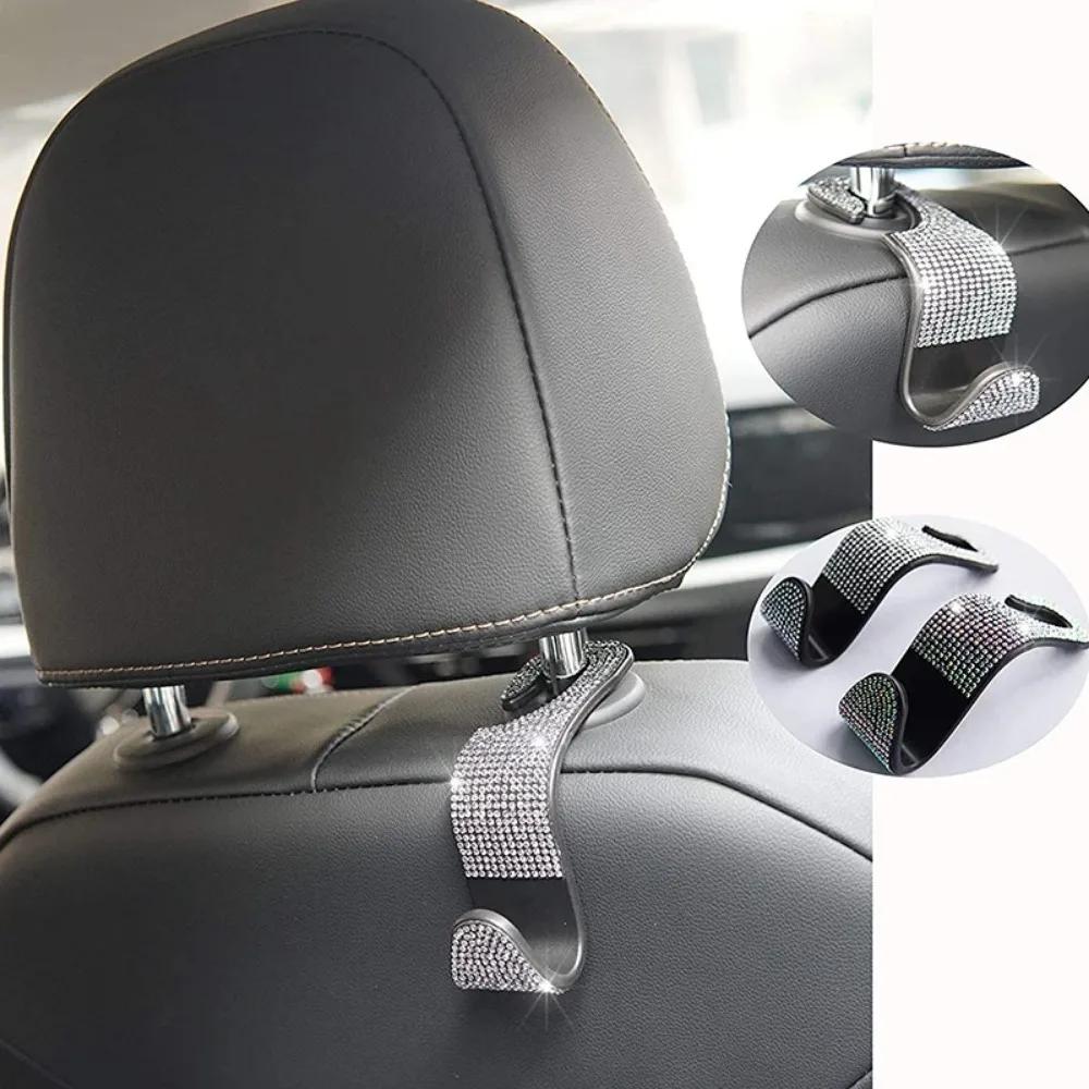 2pcsMultifunction Portable Rhinestone Car Seat Back Hook Headrest Storage Holder Hanging Bag Organizer Auto Interior Accessories