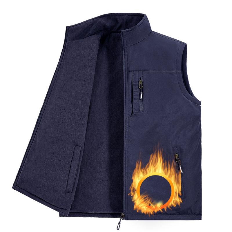 Male Hiking Vest Winter Fleece Double-Sided Mountaineering Casual Vest Outdoor Warm Solid Fishing Hunting Cargo Sleeveless Coats