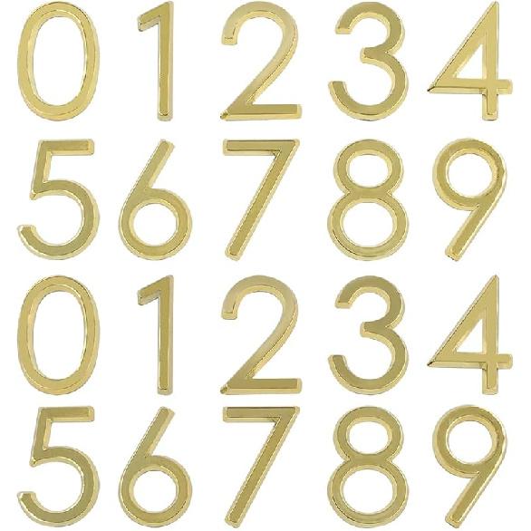 Pack of 20, Self Adhesive Golden Waterproof Mailbox Numbers 0-9, lyfLux Door Address Number Stickers For Apartments, Hotel, Offices, Decoration
