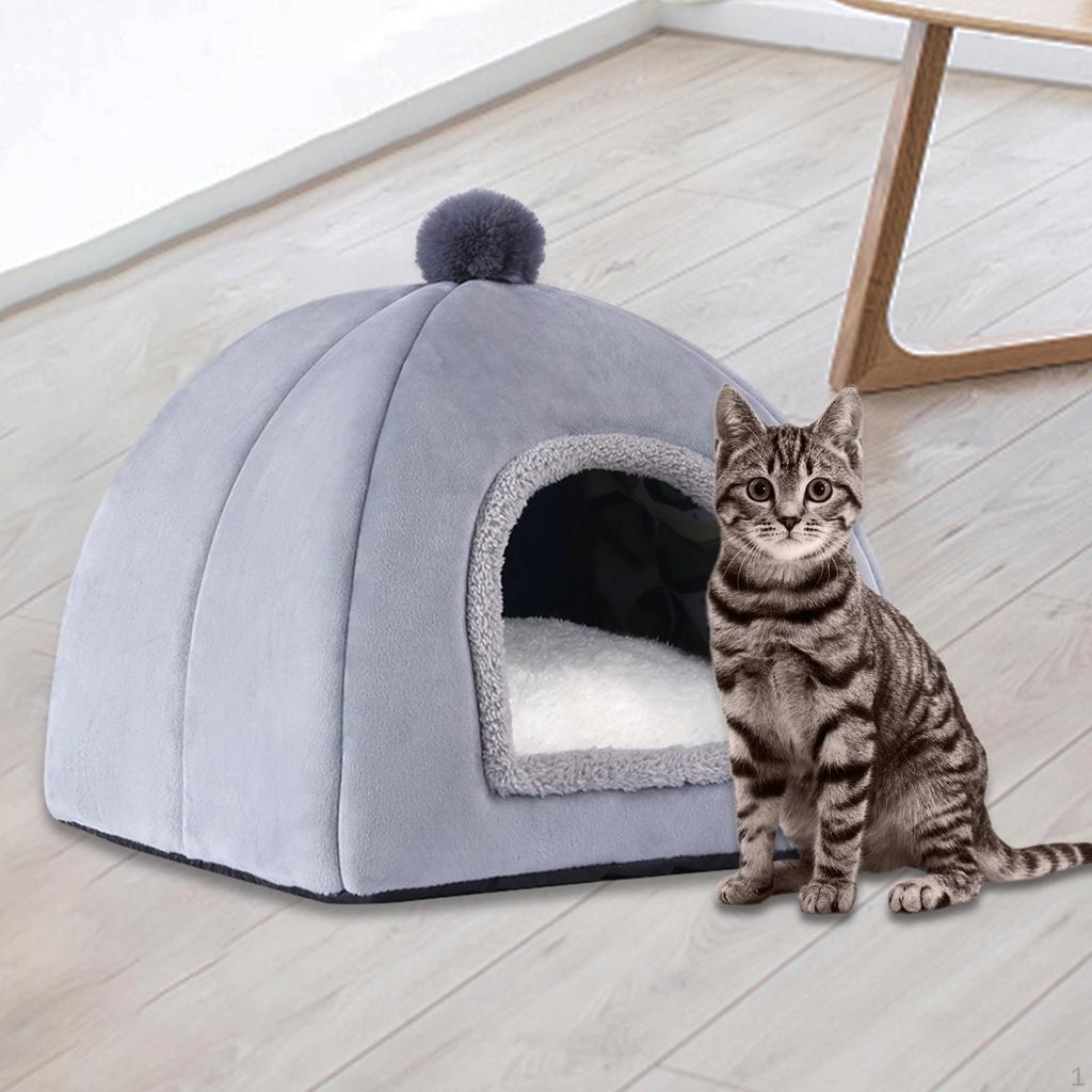 Cat Bed Nest with Removable Washable Cushion Sleeping Semi Enclosed Self Warming