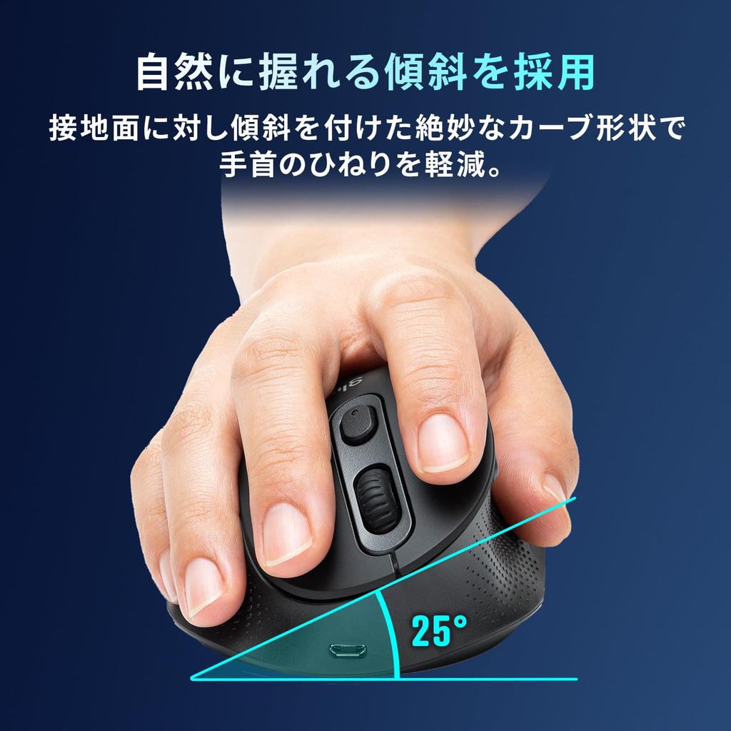 Sanwa Supply Silent Wireless Ergonomic Mouse Black MA-ERGW22
