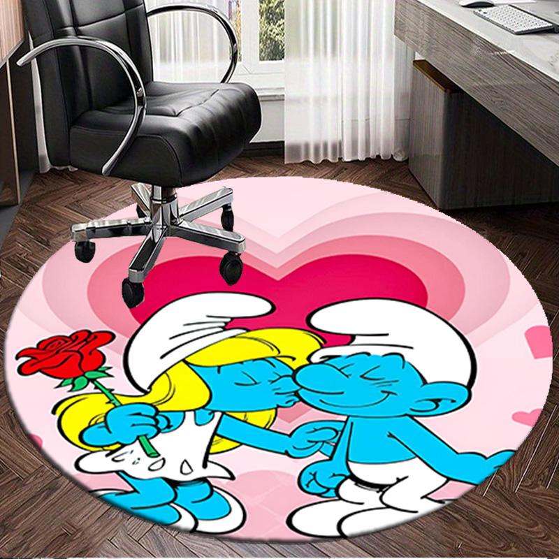 1PC Blue Smur-f Characters Round Rug, Non-slip Chair Mat, Home Decor, Circle Carpet Perfect for Office, Bedroom, Living Room,Christmas gift