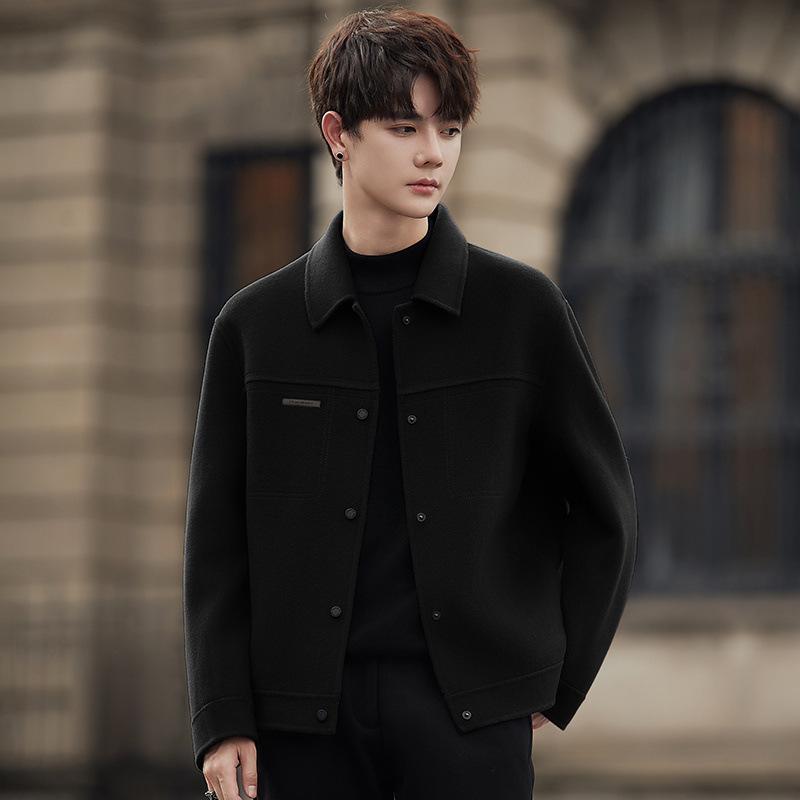 Hair jacket men's spring and autumn double-sided jacket winter short single-breasted wool top