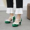 Plus Size32-46Girl Women High Heel Shoe Sandals Round Toe Heel Pumps Women Platform Pumps Pearl Bow Party Wedding Shoes T Strap