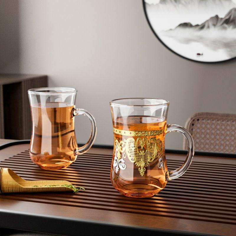 Vintage Embossed Heat Resistant Glass Mug with Handle High Quality Multi-purpose Wine Coffee Juice Tea Mug for Household Party