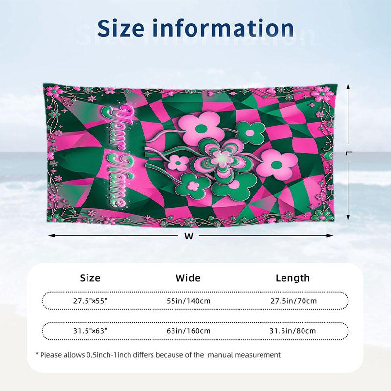 Floral Garden Theme Beach Towel Personalized Custom Name & Text Soft Quick Dry Beach Towel for Swimming Travel