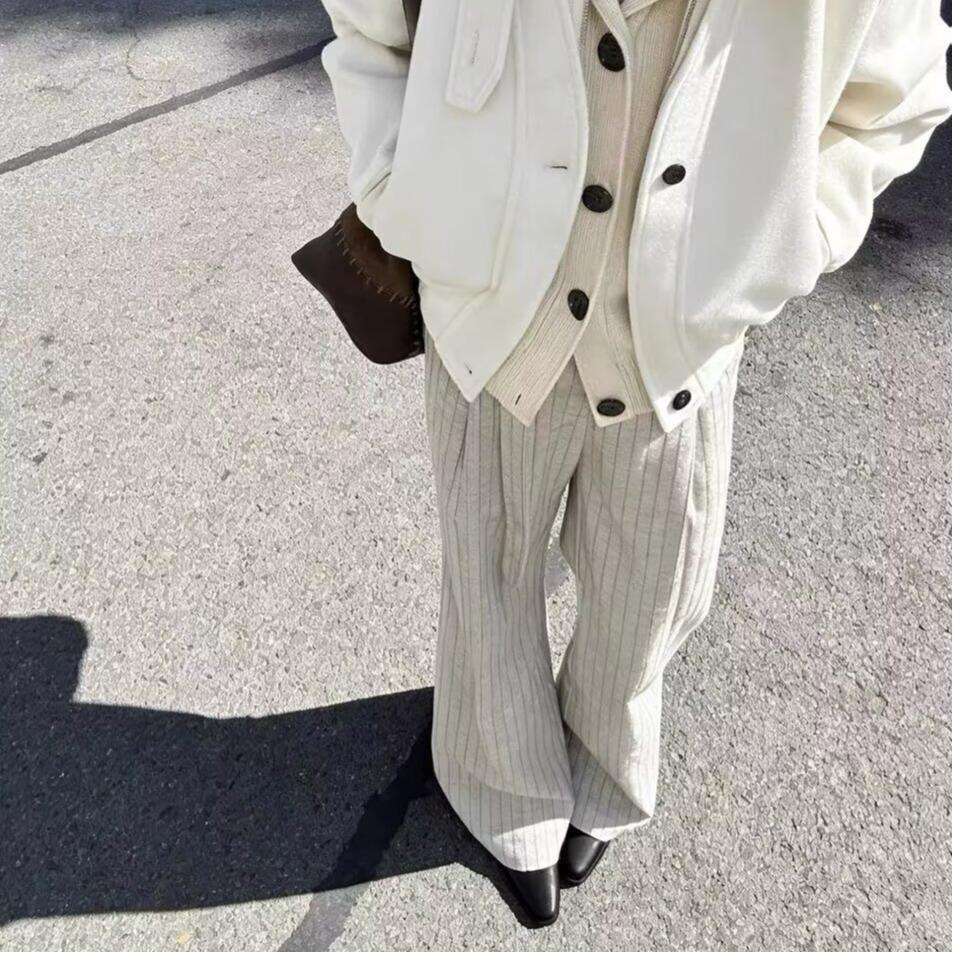 Vintage Striped Niche Design Loose Wide-leg Pants Loose and Drape Old Money Wind Straight and Thin Casual Suit Pants