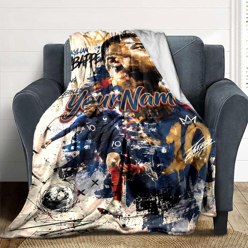 Mbappe Deinen Namen Personalisierbare Decke Überwurf Personalisierbare Decke Ultra-Weich Vielseitig für Sofa Meeresufer Büro Wohnzimmer Ideal für Alle Jahreszeiten