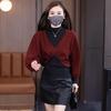 Chic Women's Red Angora Semi-High Neck Base Layer with Stylish Two-Piece Look