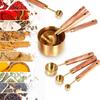 Collection 8 Piece Gold Measuring Cups Set and Measuring Spoons, Golden With Fragrant Wood Handles-Complete Set of Measure Cups and Spoons For