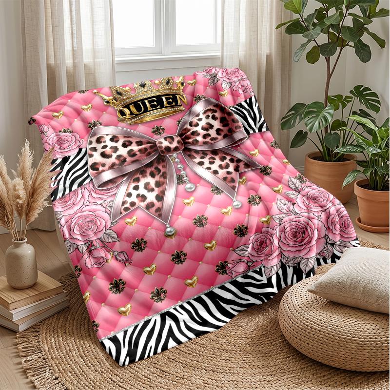 Queenly Glamour Crown Theme blanket Lightweight Warm Flannel Blanket Decorative Throw Blanket for Home Decoration
