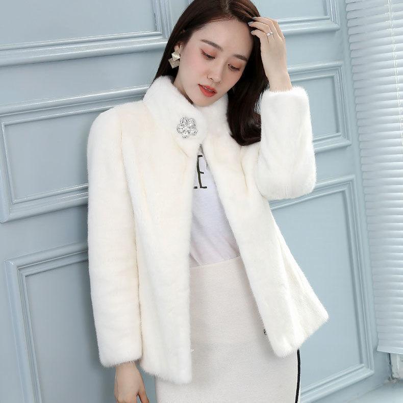 

Женское короткое пальто из искусственного меха норки с воротником-стойкой, осенне-зимний топ, куртка из искусственного меха, имитация бархата, новое S send brooch