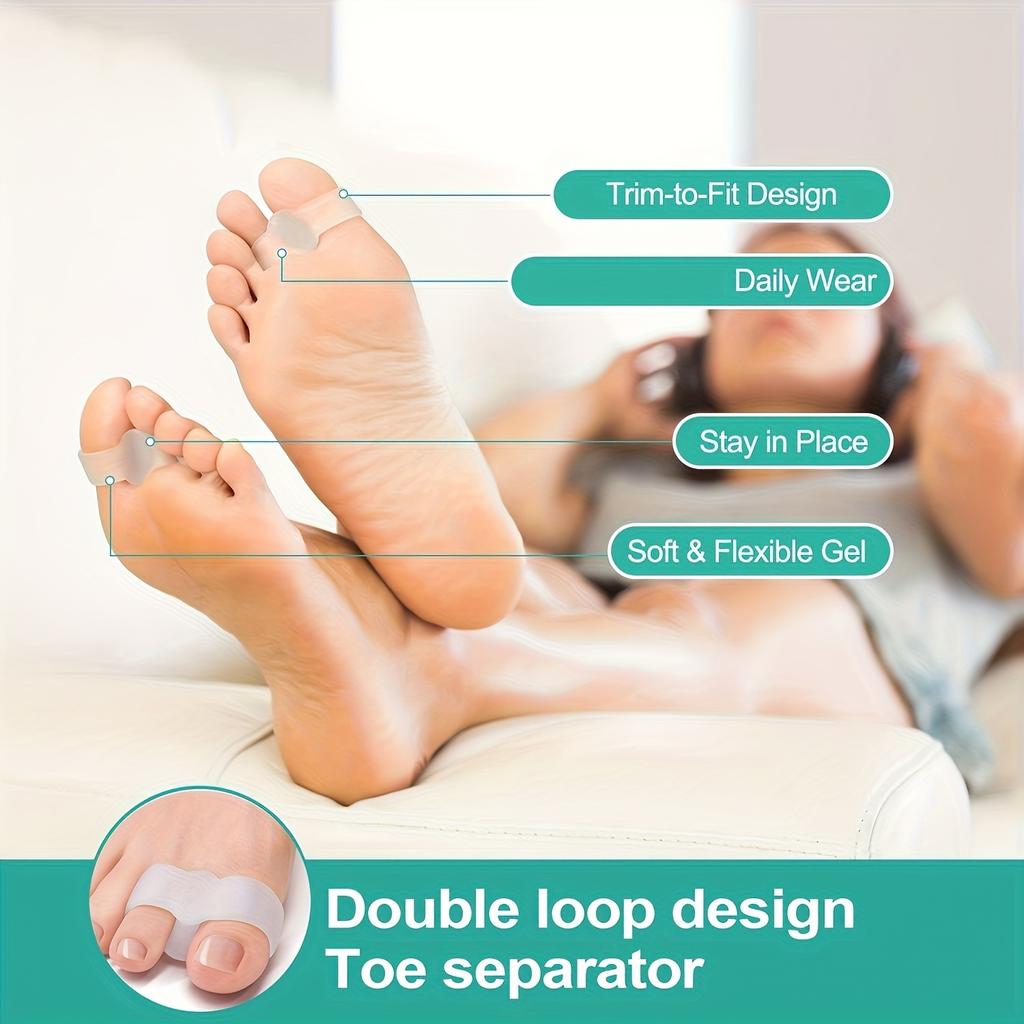 Set mit 8 Gel-Zehenspreizern - Essentielle Pflegeartikel für Füße und Hände für beide Geschlechter - Weiche und bequeme Großzehenpolster mit 2 Ringen, geruchlos