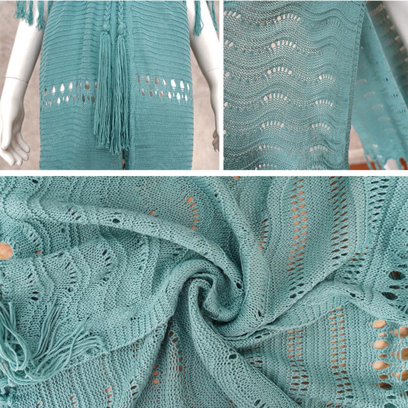 2022 New Knitted Bikini Cover Up Sexy Hollow Fringe Tunic Long Cardigan Casual Short Sleeve Women's Swimwear Cover Up Q451