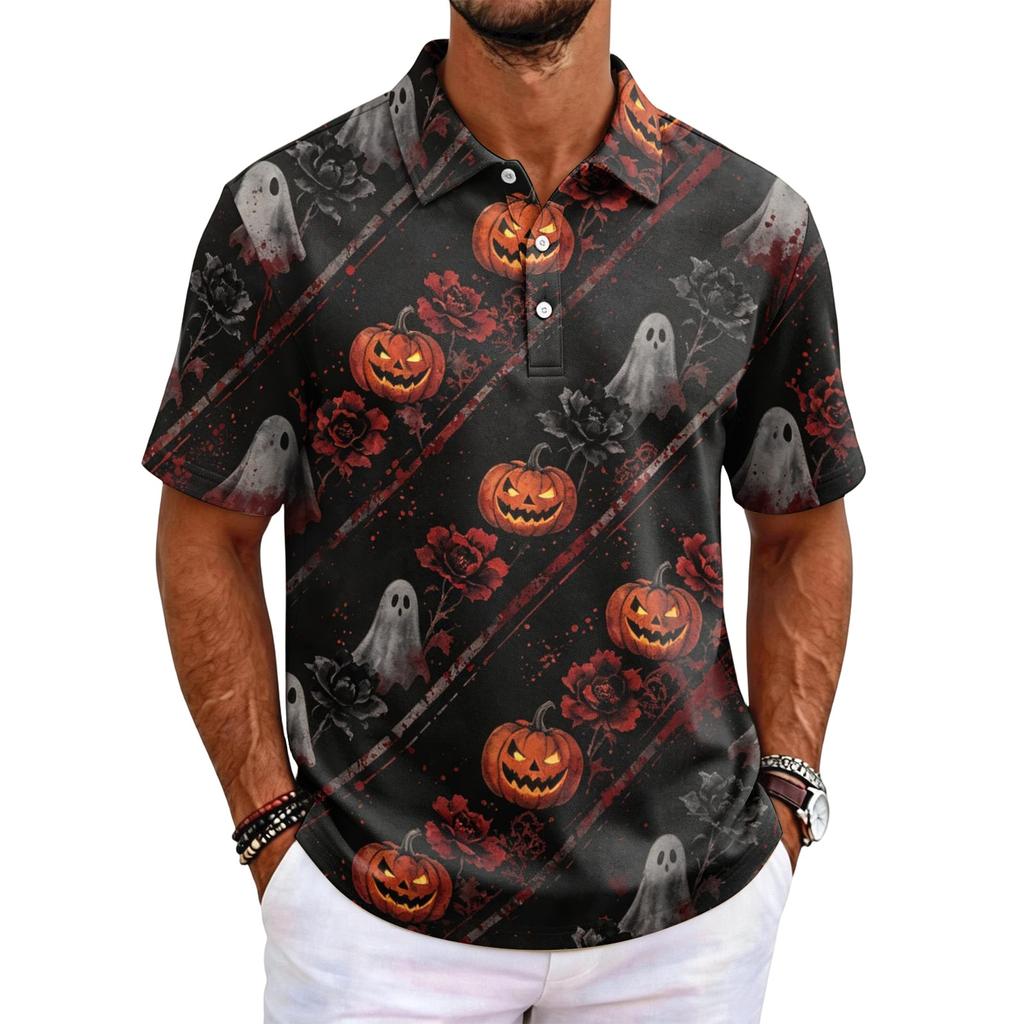 Men's Halloween Print Short Sleeve Shirt for Casual Party Wear