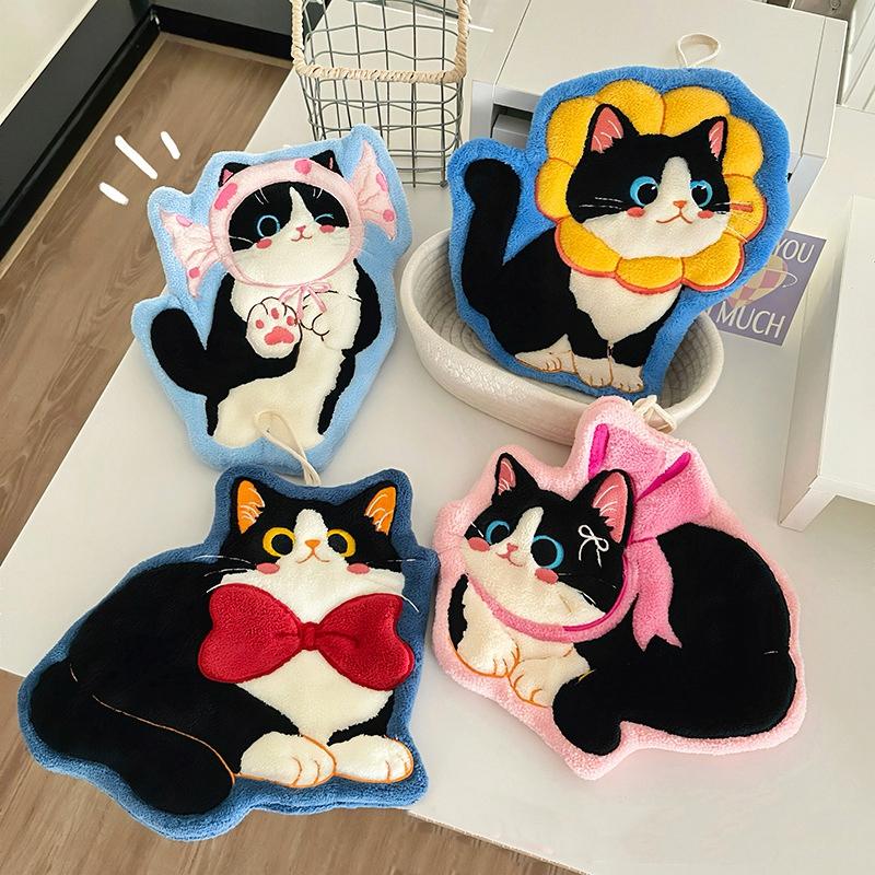 Cartoon Kitty Hand Towel Super Absorbent Hand Cloth Bathroom Bathroom Hanging Cleaning Wipe Cloth Kitchen Accessories