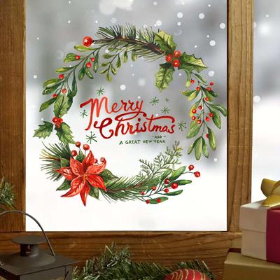 The Christmas Wreath Is Fully Transparent and Double-sided Visible, with Home Decoration Stickers On The Glass