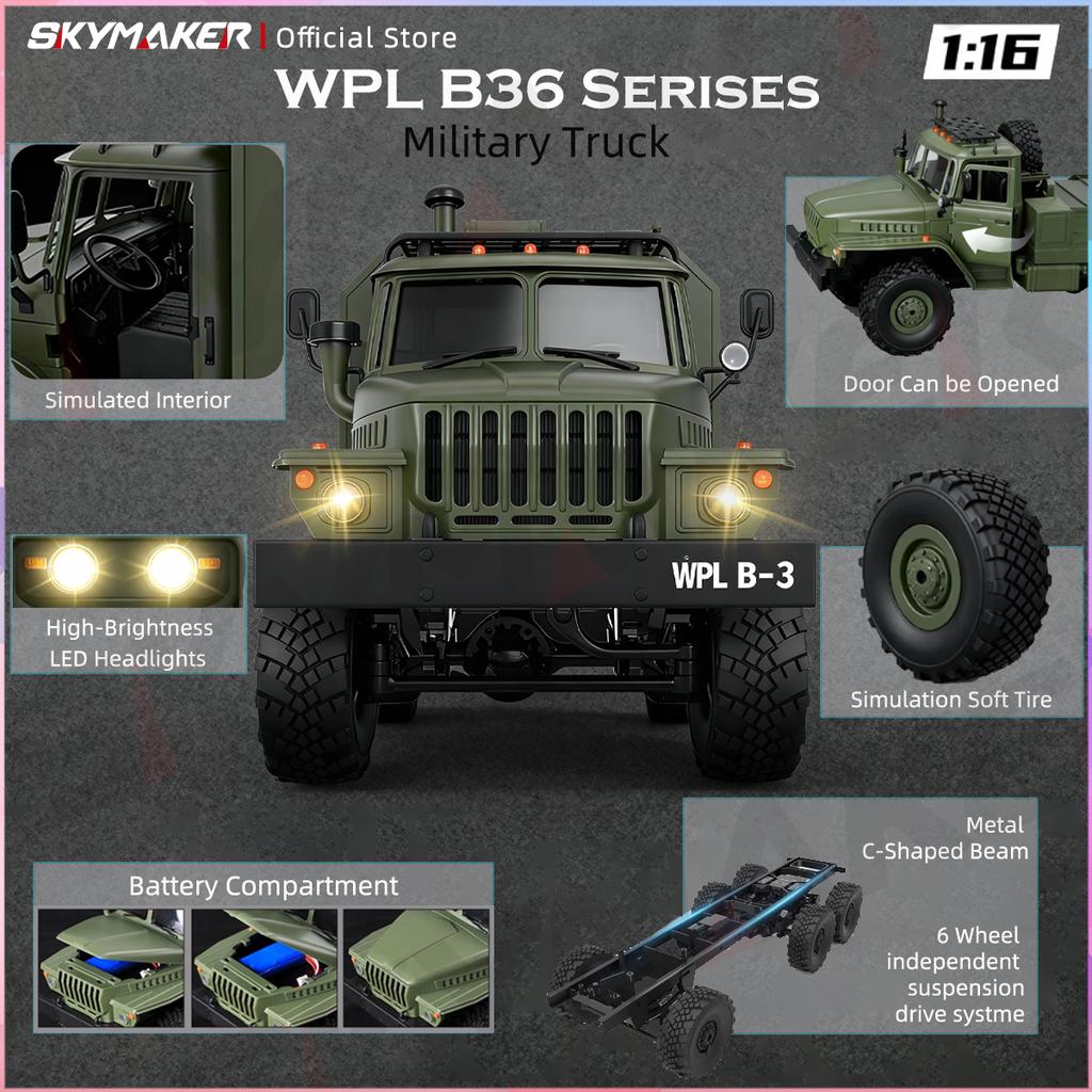 B36 B36-2 B36-3 RC Car 1:16 Full Scale Military Transport Vehicle Model Six Wheel Drive Climbing Off-Road RC Truck Toys 6-wheel Drive with Headlights