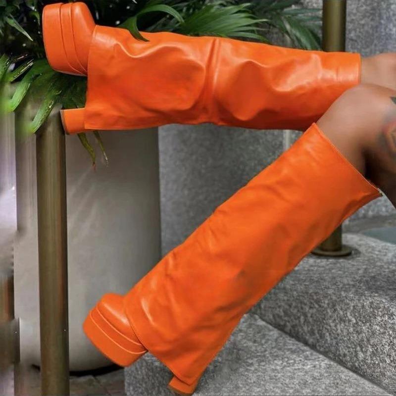 Fashion New Candy Colored Super High Heels Double Water Platform Knee High Boots Sexy Spicy Girls Nightclub Pole Dance Women's Boots 43