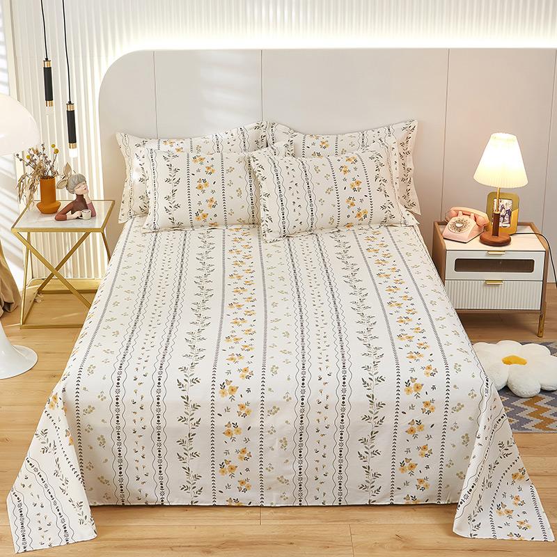 100% Cotton Country Floral Flat Sheet 3 Pieces Tulip Bed Sheet Set Soft Botanical Flower Blossoms Bed Cover with 2 Pillow Cases