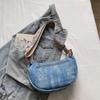 Denim Moon Bag with Colorful Strap Women's Crossbody Bag Fashionable Shoulder Bag Casual Daily Use Design