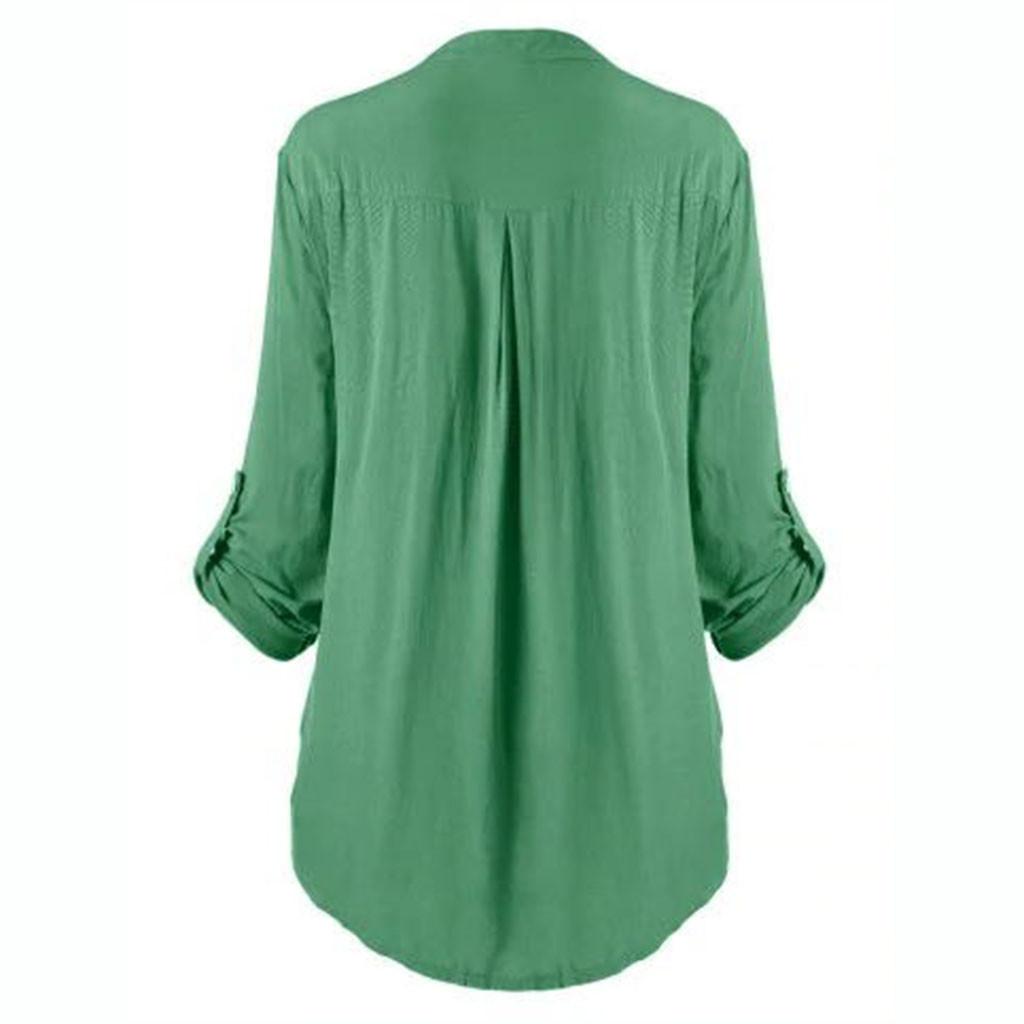 Women Ladies Large Size Button Lace V Neck Long Sleeve Shirt Blous